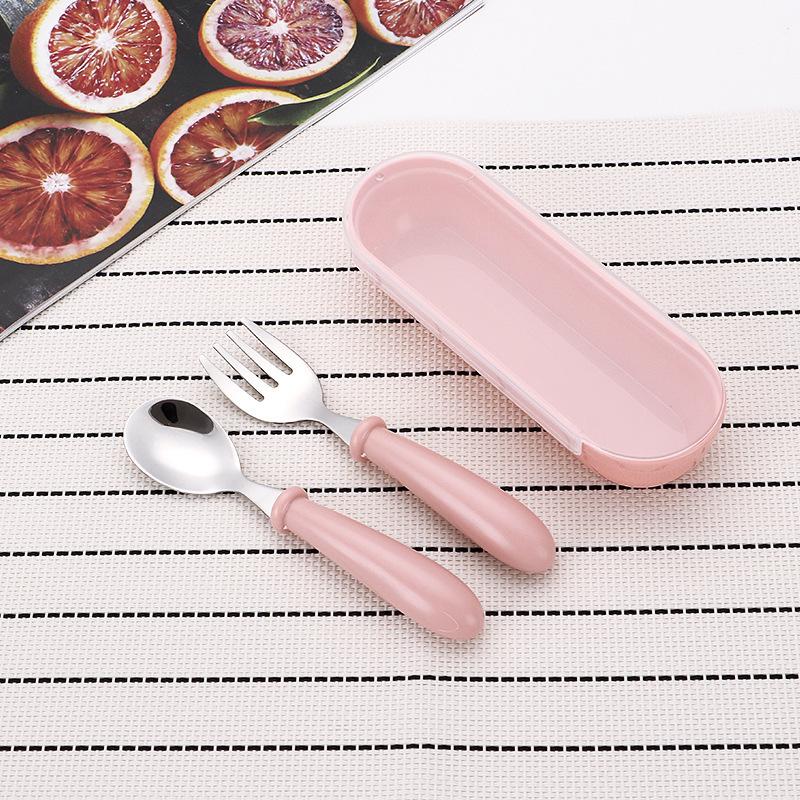 Stainless steel children's tableware set spoon and fork anti-drop and anti-scalding kindergarten portable storage box household tableware