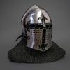 Medieval Templar Crusader Helmet  Black Steel Knight SCA Helmet  Helmet with Chainmail Cosplay Helmet, For Halloween Gift