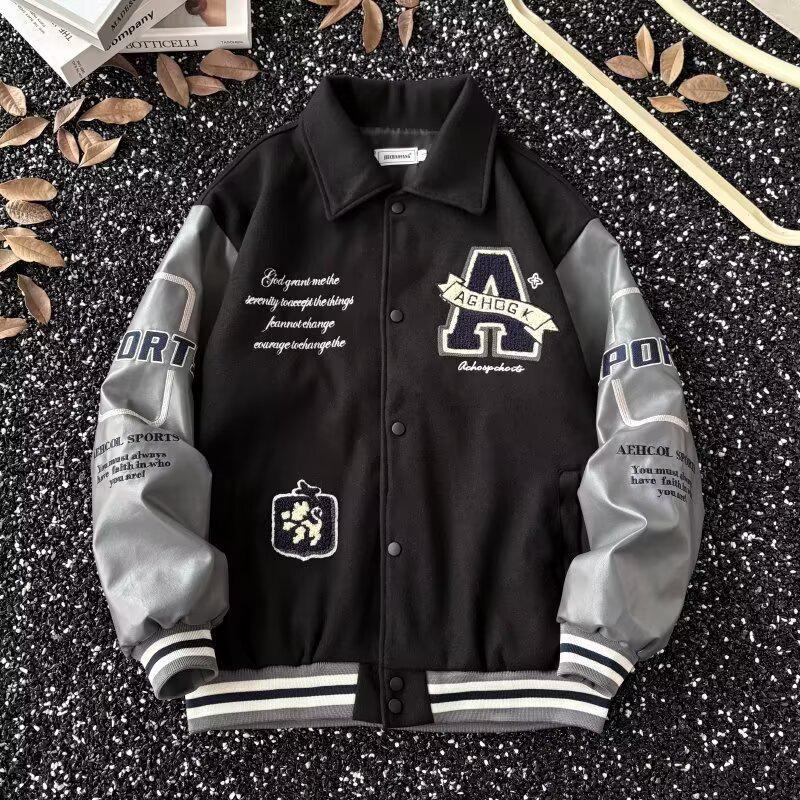 Мужская куртка в корейском стиле 2024 года с контрастными вставками: Американский образ в стиле бейсбола на весну/осень