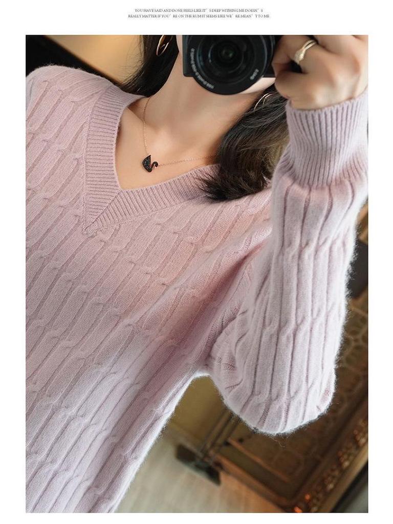 Новый женский свитер с V-образным вырезом в корейском стиле – Свободный, Универсальный, Вязаный трикотаж больших размеров для осени и зимы