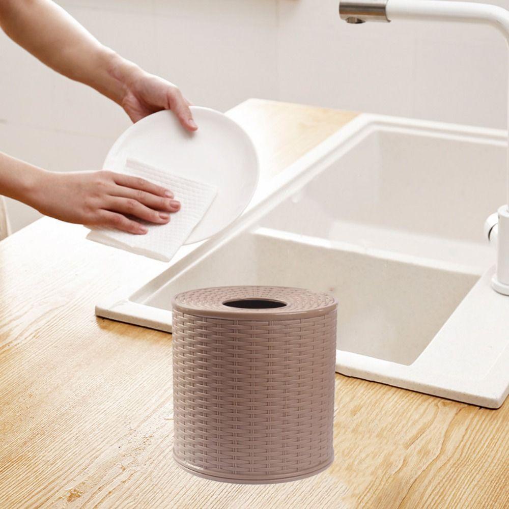 Beige/Dark Brown Simulation Rattan Tissue Storage Box Decorative Roll Paper Rack Container Kitchen