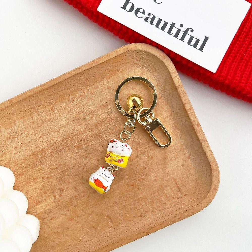 Bell Pendant Maneki Neko Key Chain Zinc Zinc Alloy Lucky Cat Pendant Cute Cartoon Key Charm Women