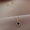 Gold Full Diamond Four Leaf Grass Necklace Feminine Style Fashion Colorless Necklace Color Matching Simple and Elegant Necklace
