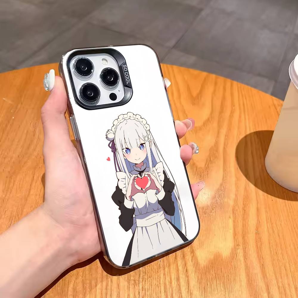 Чехол для телефона Re Zero Рем Эмилия для iPhone17,16,15,14,13,12,11,Pro,MAX Белый Матовый Ударопрочный Чехол