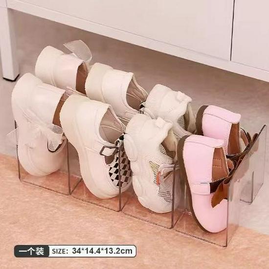 Transparent Acrylic Multi-Layer Shoe and Bag Display Rack for Men’s and Women’s Footwear.