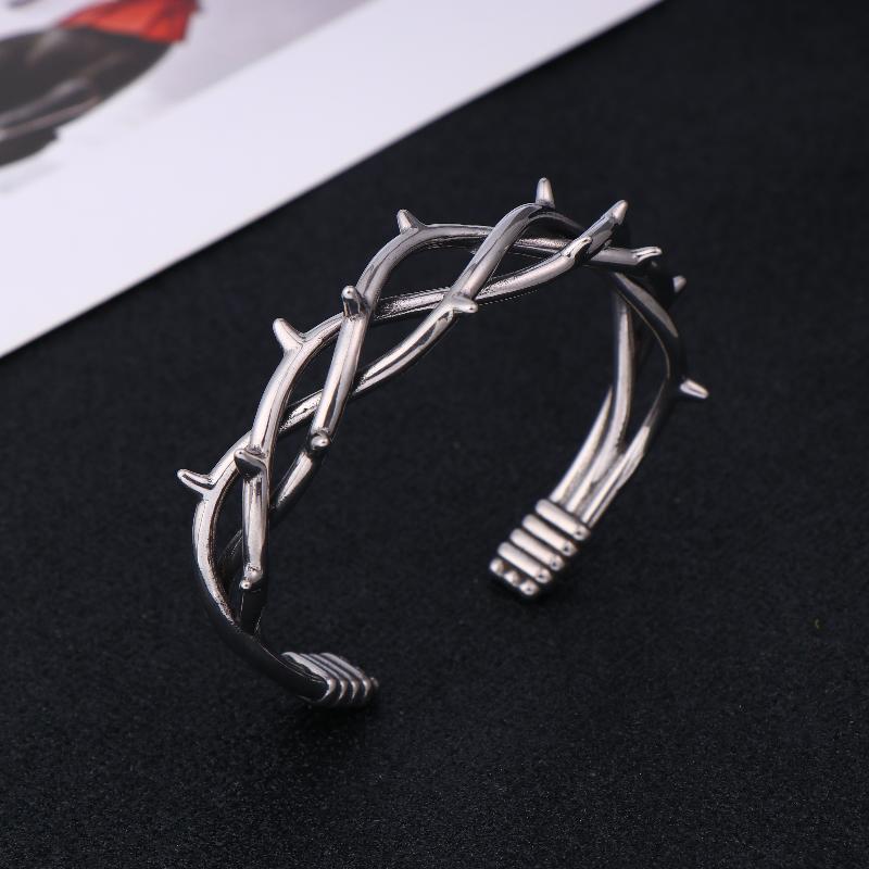[HF][HS]1Pc Gothic Thorn Cuff Bracelet For Unisex Punk Barbed Wire Bangle Stainless Steel Twisted Jewelry Gift