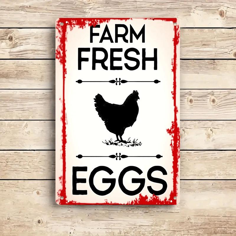 1 piece of vintage tinplate wall hanging, featuring fresh farm eggs, a rustic chicken pattern, suitable for kitchen, dining room
