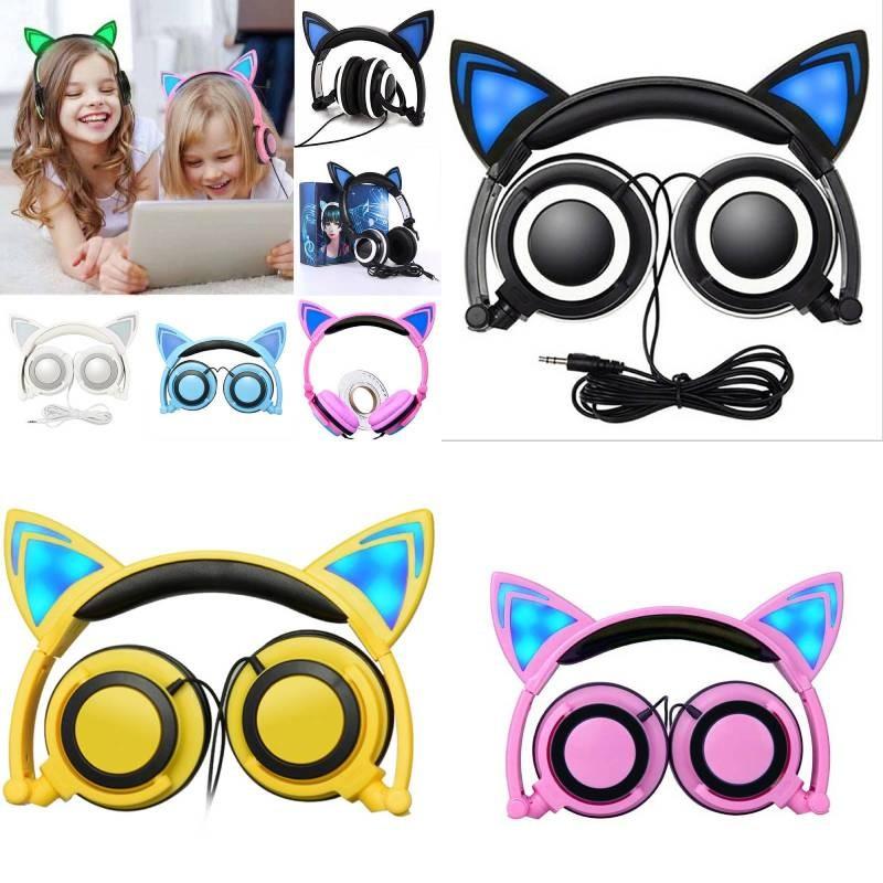 Игровые светодиодные наушники с микрофоном Серия "Кошачьи ушки" для подростков и киберспортсменов