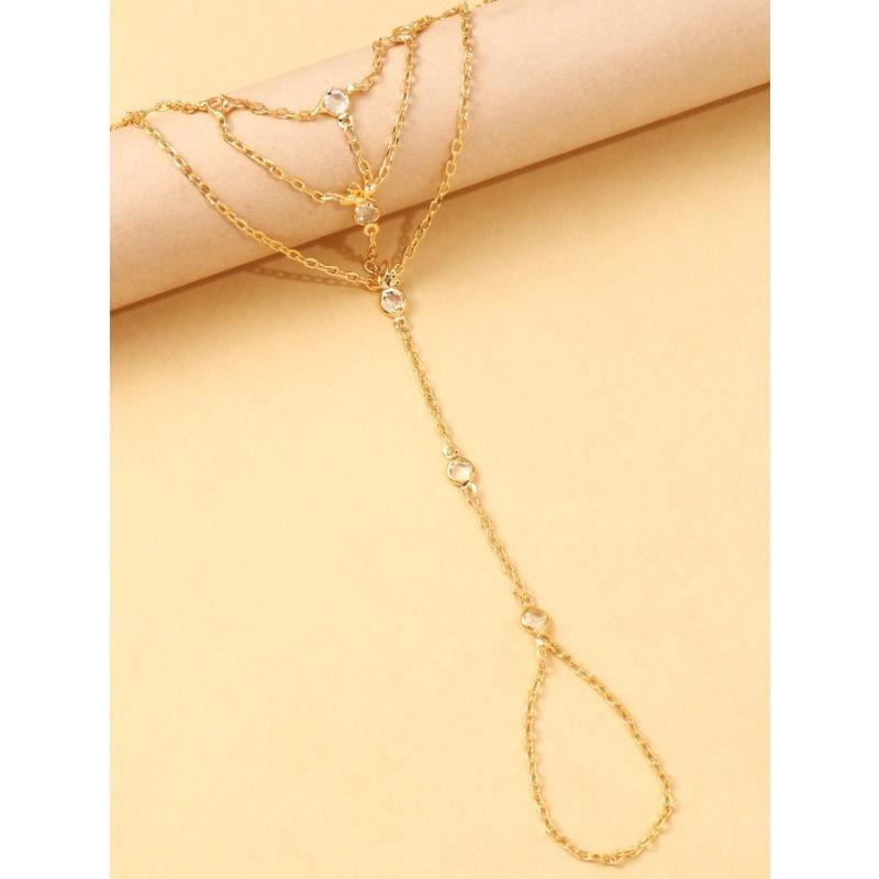 1pc Versatile Diamante Decorated Metal Finger Chain Bracelet, Minimalist Chic Accessory