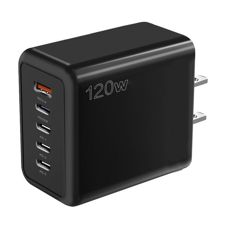 Многопортовое быстрое зарядное устройство 120 Вт - 4 порта + USB, Совместимо с Xiaomi, Apple, Type-C; Стандарты ЕС, США, Великобритании