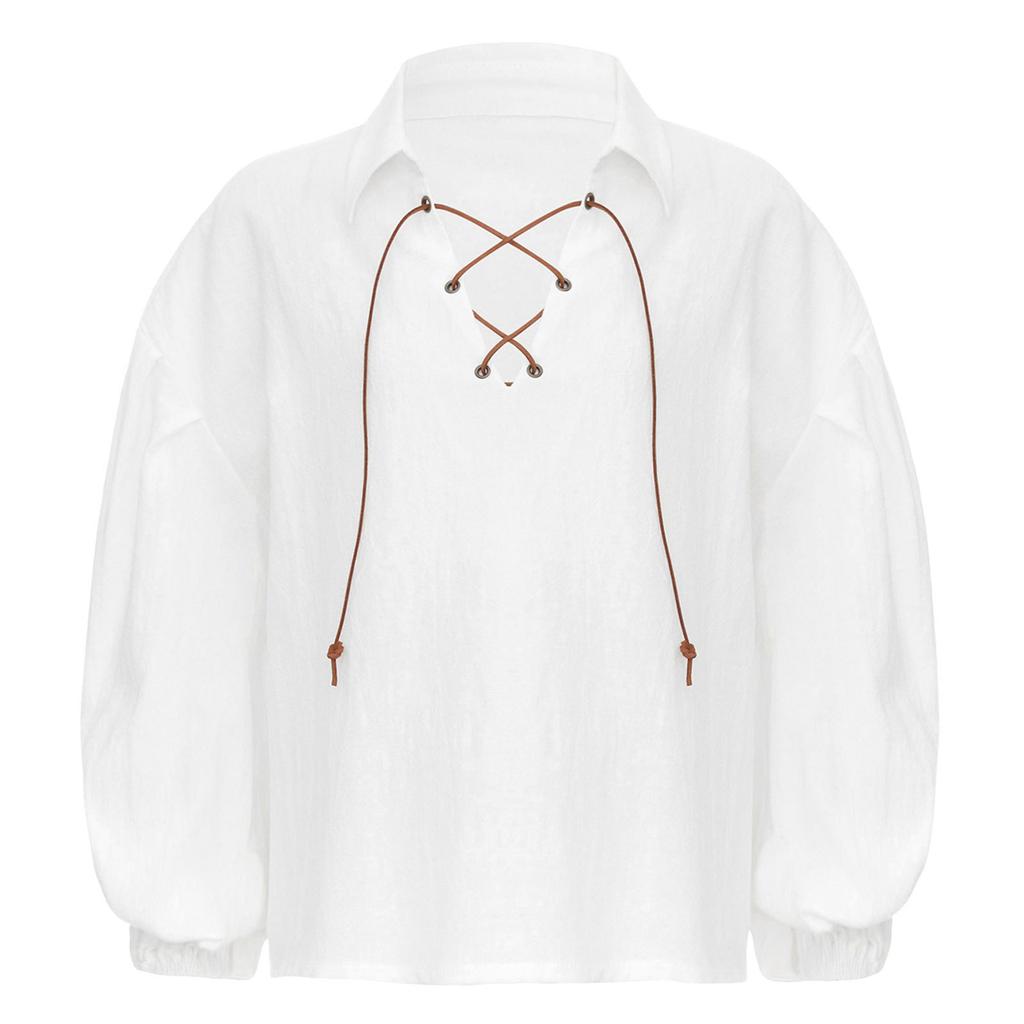 Мальчики Средневековая Пиратская Рубашка Викинг Ренессанс На шнуровке Топ Наемник Хэллоуин Костюм для ролевых игр Наряд