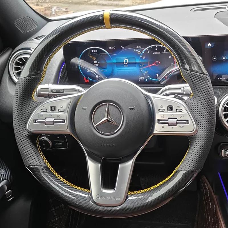 For Mercedes Benz A C Class E260 E300 GLB GLA GLE GLC Manual Sewing Car Steering Wheel Covers Car Accessories Genuine Leather