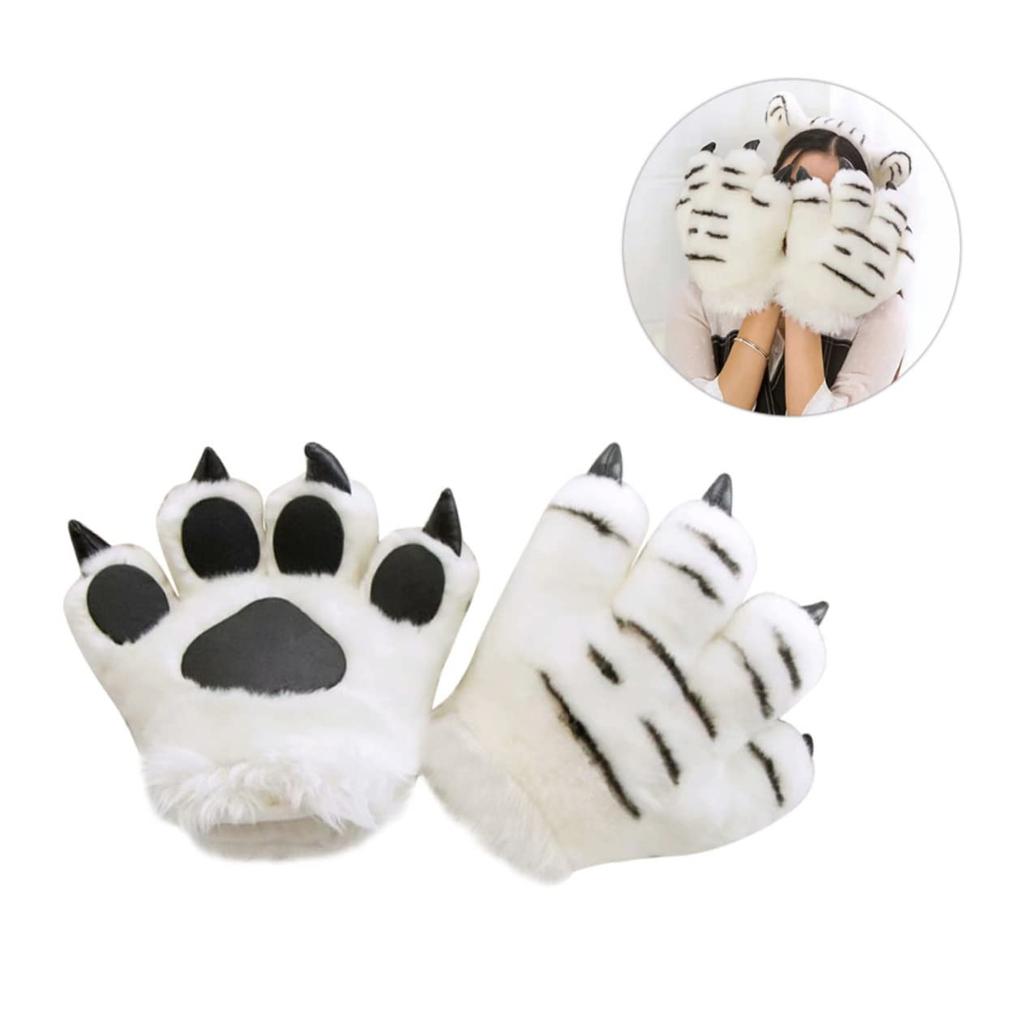 SAFIGLE 1 Piece Cat Gloves, Creative Animal Palm Gloves, Wolf Stuffed Animal Costume, Panda Plush Toy, Plush Palm Gloves, Paw Gloves, Simulation