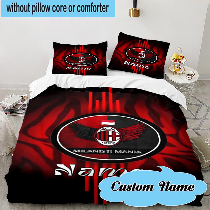 3PCS Custom Name AC-Milan Emblem Bedding Set, Including 1pc Duvet Cover And 2pcs Pillowcases, Suitable for dorms and bedrooms Gift