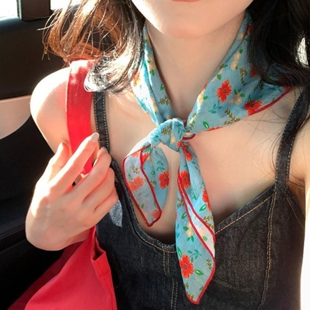 3pcs/set Korean Style Printed Headscarf Thin Fabric Flower Square Headband Holiday