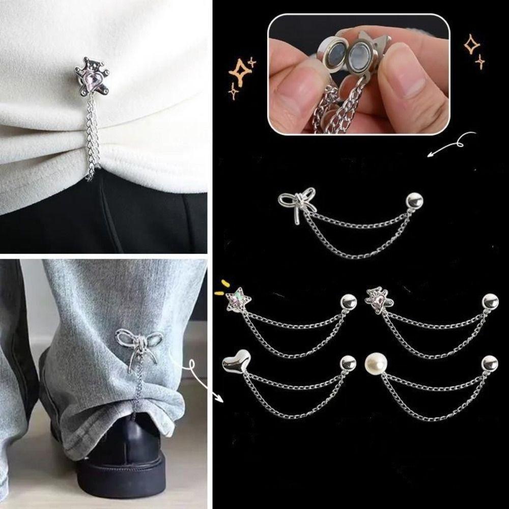 Silver Alloy Magnetic Button Clips Fixing Hem Non-hole Waist Buckle Shorten Trouser Clip