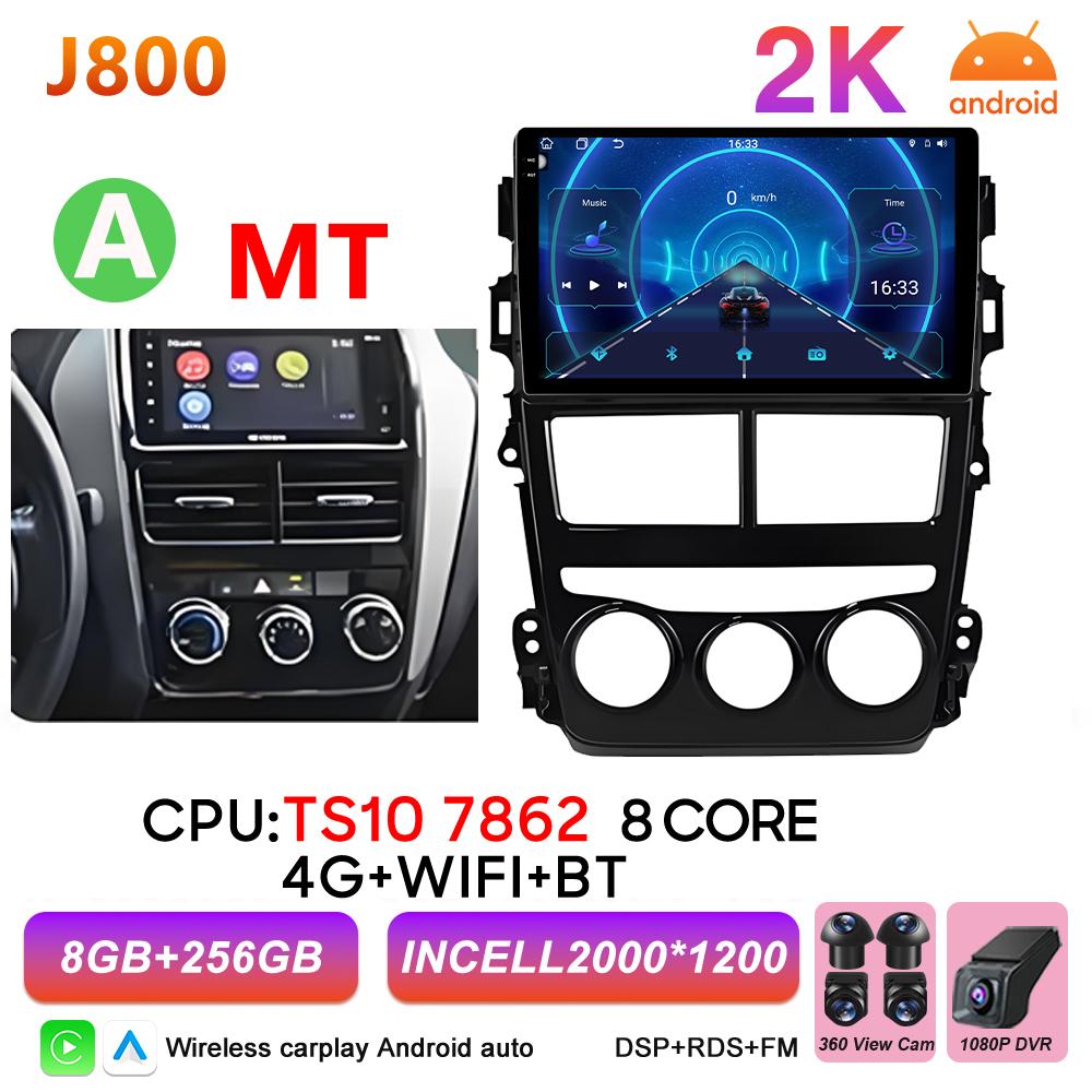 Android 16 Car Radio Carplay For Toyota Vios Yaris 2018 2019 2020 Multimedia Player Video 2k Touch Screen 5G Wifi Bluetooth DVD