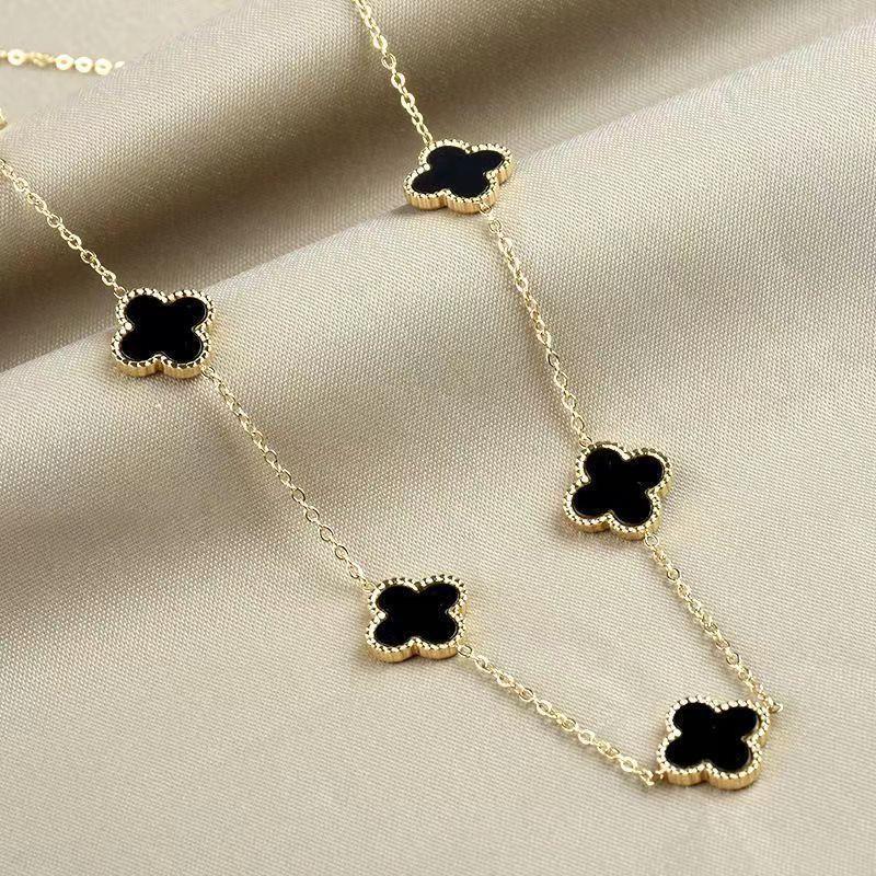 Leaf Titanium Four Steel Colorless Grass Double Sided Fritillaria Five Flower Necklace Female Minority Collar Chain Necklace