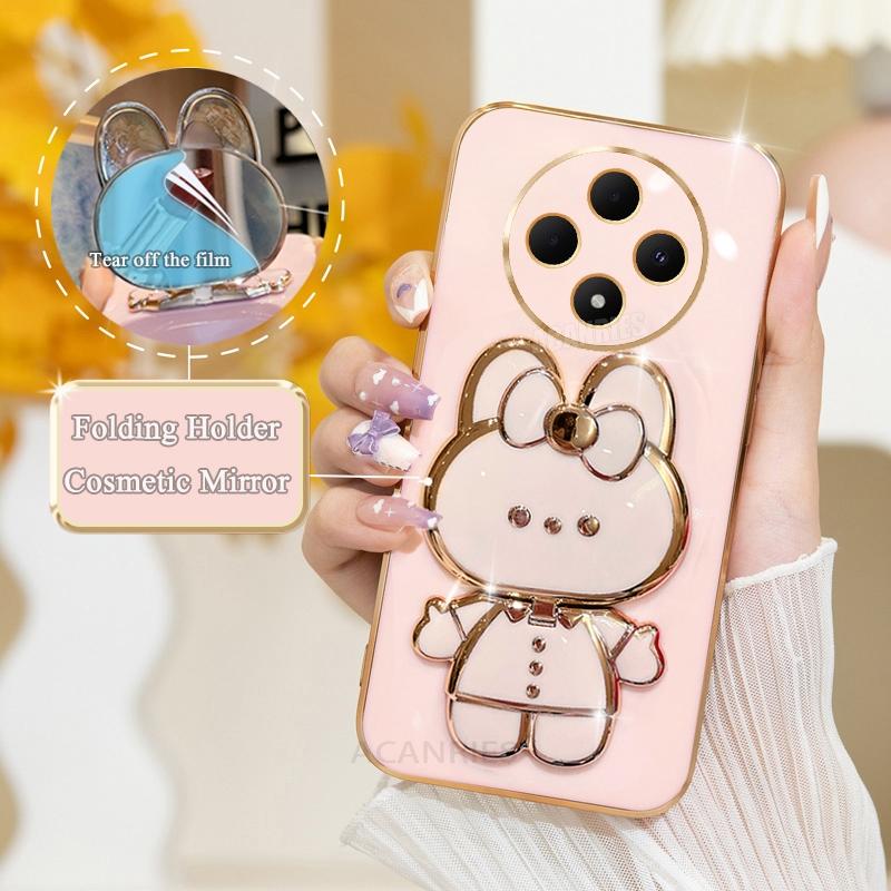 Reno12f Роскошный чехол-держатель для зеркала с покрытием для Oppo Reno12 F Fs 4g 5g Reno 10 12 Pro 5 6 Lite A38 A58 A78 Силиконовый чехол-подставка