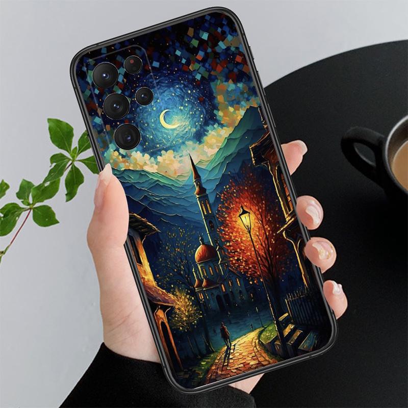 Landscape Moon Night River Mountains Art Phone Case For Samsung S26 S25 S24 S23 S22 Ultra S23 S22 S25 Plus S24 FE S26Edge