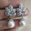 Xiaomi Huitan Exquisite Leaf Design Drop Earrings with Imitation Pearl Shiny Elegant Temperament Wedding Jewelry Chic Ear Accessories