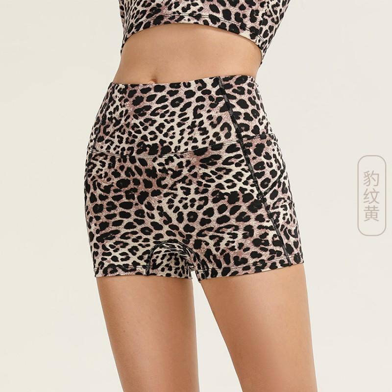 High-Waisted Leopard Print Yoga Shorts Women Stretchy Breathable Tight Fitness Pants Workout Leggings