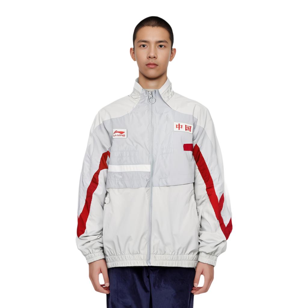 Li Ning Sports Fashion Series Embroidered Logo Color Block Jacket Men Jacket Gray AJDR231-4