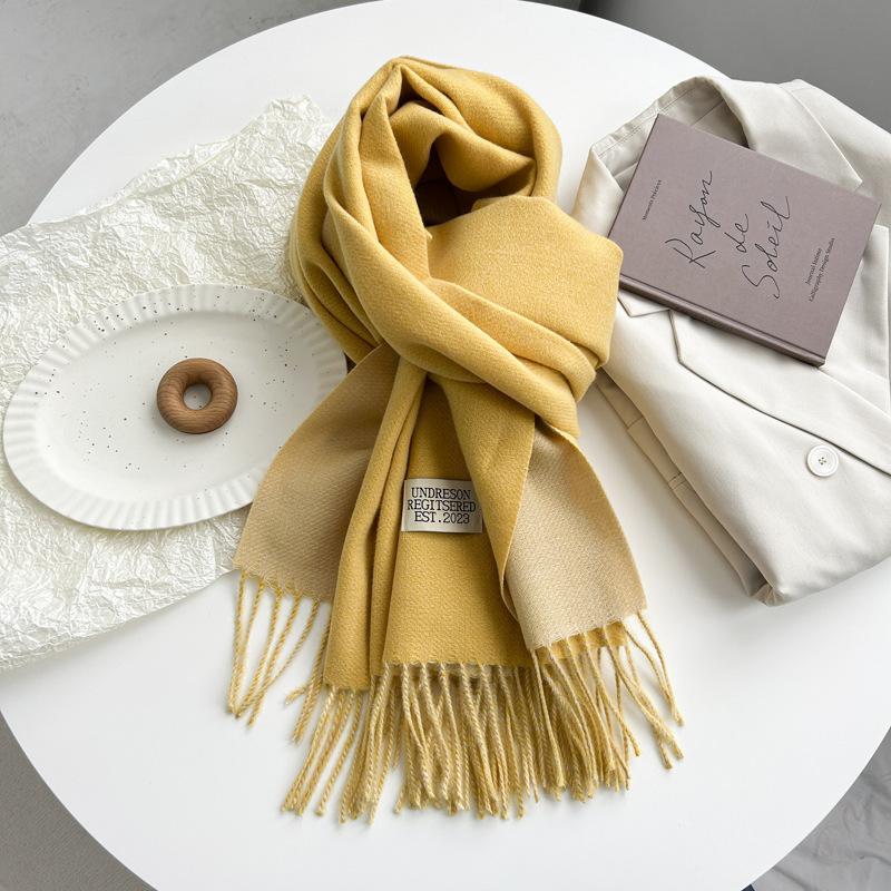 Новый двухсторонний двухцветный искусственный кашемировый однотонный шарф для женщин, зимний теплый шарф-шаль с бахромой для пожилых людей