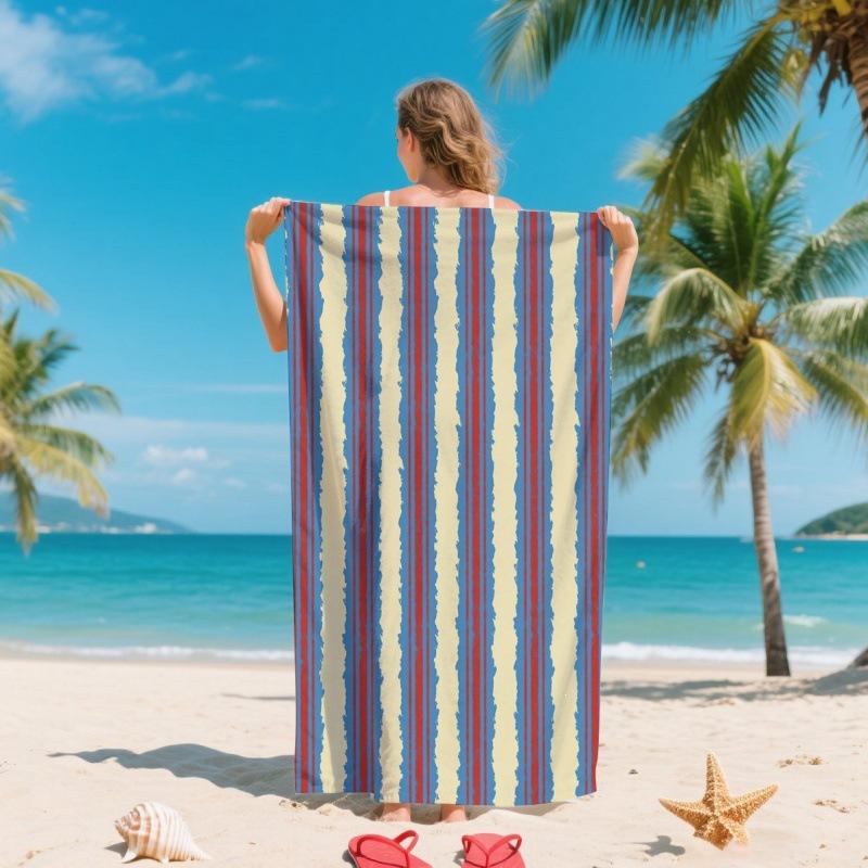 For Fashion Summer Colorful Striped Ultra-Soft Microfiber Beach Towel Quick-drying Silver Ion Antibacterial Cross-Border