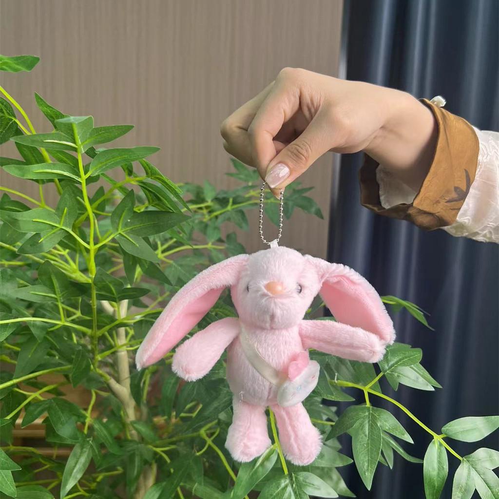 Longeared Delightful Bunny Plush Toy In Pink White And Brown For Keychain Stylish