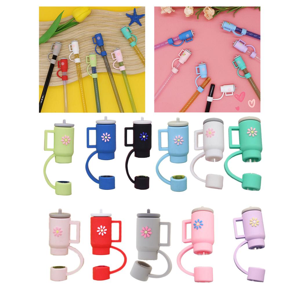 Мягкие силиконовые колпачки для соломинок, пыленепроницаемые колпачки для питьевых соломинок 10 мм / 0,39 дюйма, топперы для соломинок с цветочным узором, колпачки для соломинок