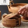 6Pcs Drink Coasters Set For Kungfu Tea Accessories Round Tableware Placemat Dish Mat Rattan Weave Cup Mat Pad Diameter 8cm