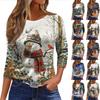 Женская Мода Повседневный Рукав Три Четверти Рождественский Принт Горловина Топ