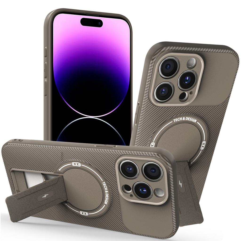 For iPhone 14 Pro Case with Kickstand Carbon Fiber Texture PC+TPU Phone Cover