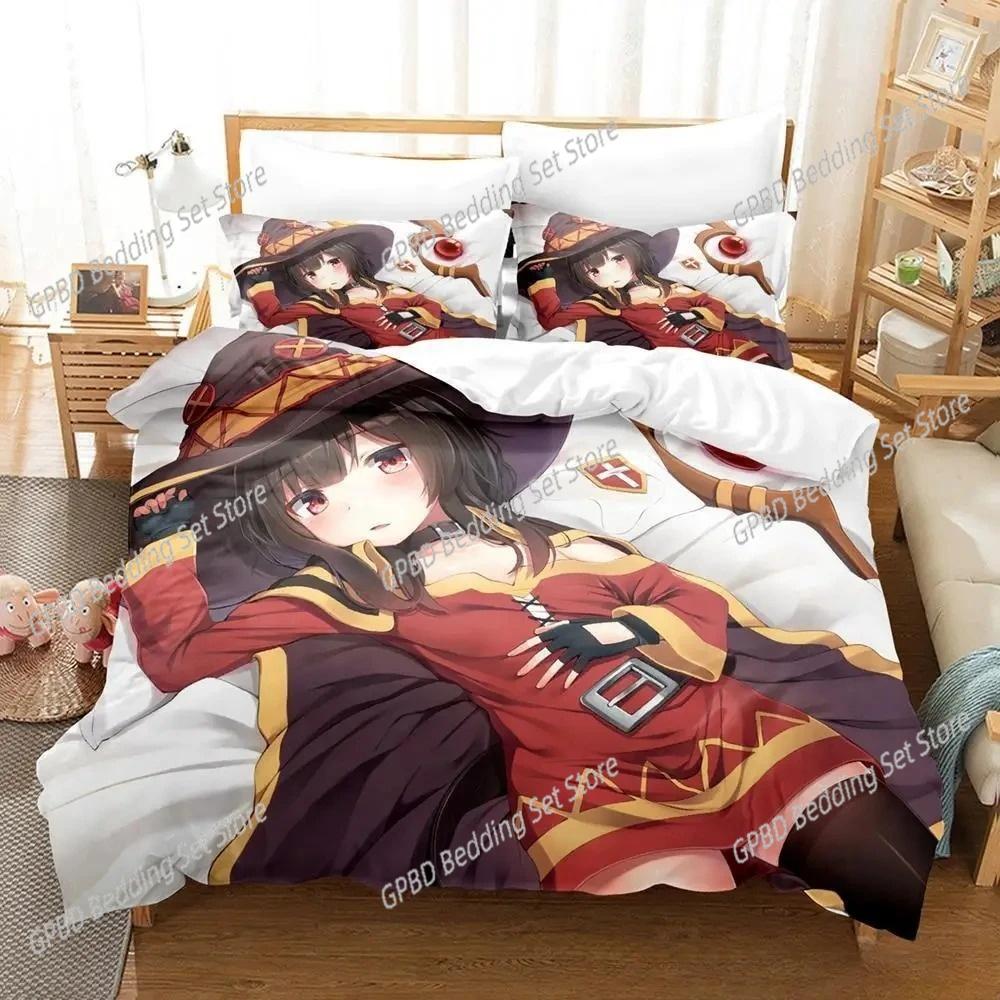 Аниме KonoSuba Комплект постельного белья для спальни Мягкие современные покрывала Удобные детские и взрослые мягкие пододеяльники Удобные чехлы для одеял и наволочки