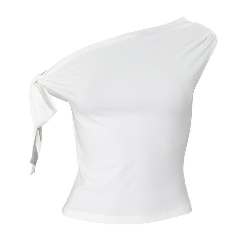 GMXIA Женская летняя асимметричная футболка с плиссировкой на одно плечо и перекрученными бретельками