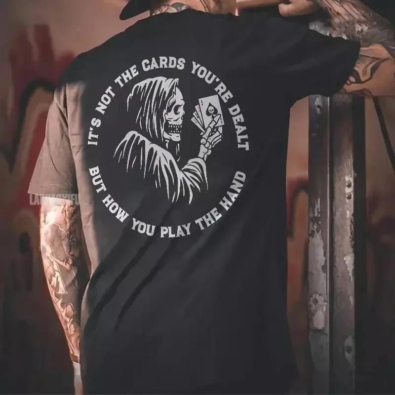 Готические футболки Harajuku Biker Skull Graphic T Shirts Men Fashion Trend Short Sleeve Tops Dark Punk Skulls Retro T Shirt Male Oversize Tee