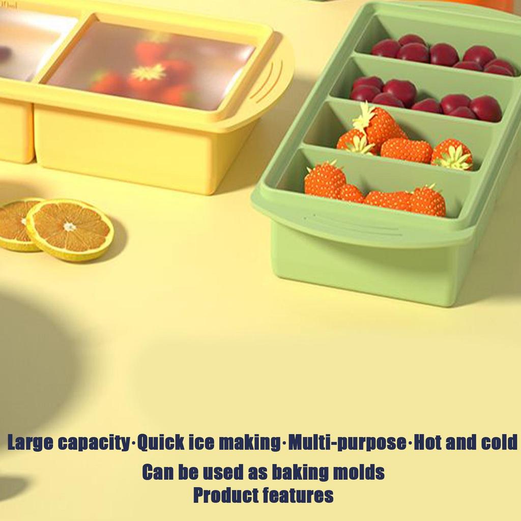 4 Cubes Giant Storage For Food Meal Sauce With Lid Silicone Freezer Trays Extra Large Soup Ice Tray Food Freezing Mold