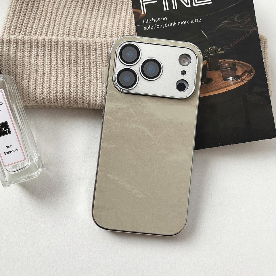 Чехол из plating-кожи для iPhone 17 Air 16 13 14 11 12 15 Pro Max Plus Чехол Защита объектива камеры Жесткая крышка
