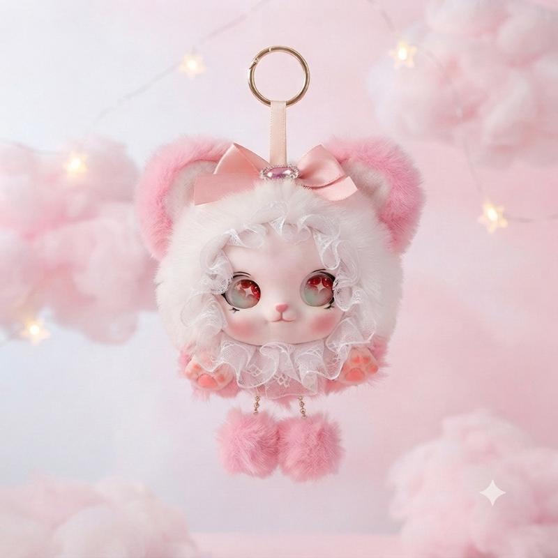 Kawaii Rabbit Ear Plush Keychain Soft Vinyl Face Cute Fluffy Doll Pendant for Purse Decor Girls Birthday Gift