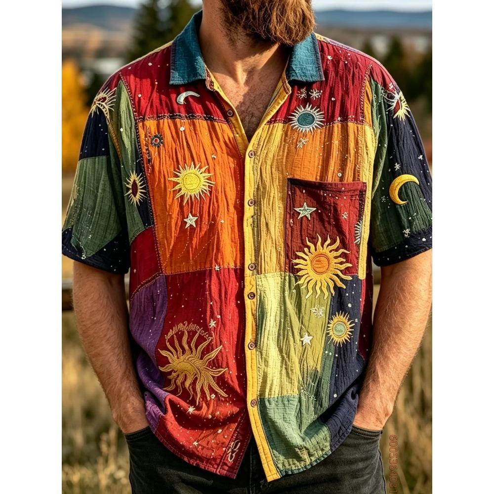 Men's Short Sleeved Shirt, Cat Noodle Printed Top, Versatile for Daily Commuting and Travel, Fashionable and Casual Loose Shirt