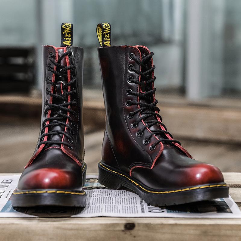 1490 Британский стиль, короткие кожаные ботинки большого размера для пары, с 10 отверстиями, с круглым носком, для мотоциклистов, для мужчин и женщин.