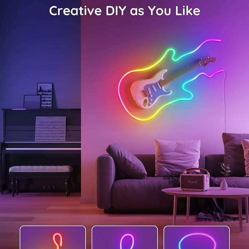 Переливающаяся RGB-лента со светодиодным неоновым потоком: Водонепроницаемый умный силиконовый световой набор