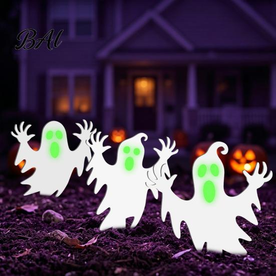 Reusable Garden Art Halloween Ghost Stake, Spooky Glow-in-The-Dark Yard Sign, Pumpkin Villa Lawn Accents Scarecrow Acrylic Decoration for Pathway