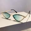 Multicolor Cat Eye Sunglasses Gradient Rhinestones Eyewear Vintage Rimless Shades  for Women & Men
