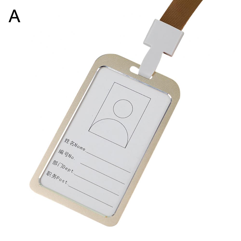Company Factory Work ID Card Holder Metal Aluminum Alloy Vertical Name ID Card Badge Holder With Neck Straps Lanyard