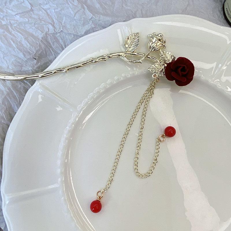 Винтажные палочки для волос с розами, прическа для женщин, простая красная заколка с цветком, аксессуары для волос, палочки для еды, диск для волос, головной убор, ювелирные изделия