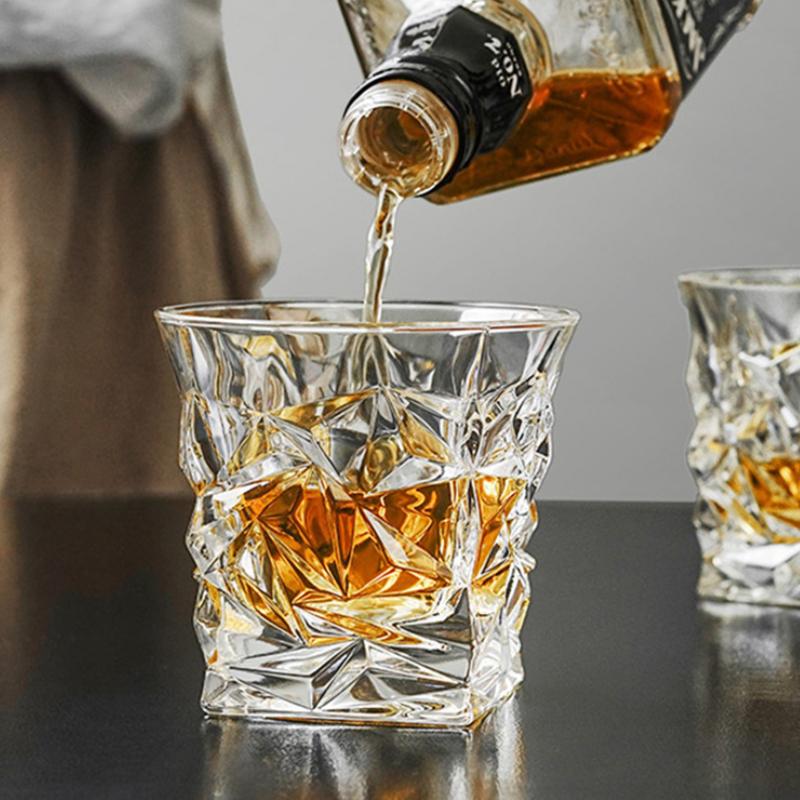 Retro Ice Shaped Glass Cup Different Styles Whiskey Glass Red Wine Glass Bar Creative Crystal Carved Wine Glass Drinking Glasses