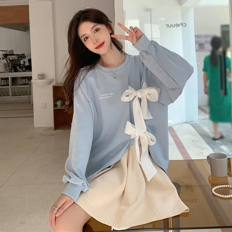 Women's Loose Bow-Tie Pullover Sweatshirt - New for Early Autumn 2024