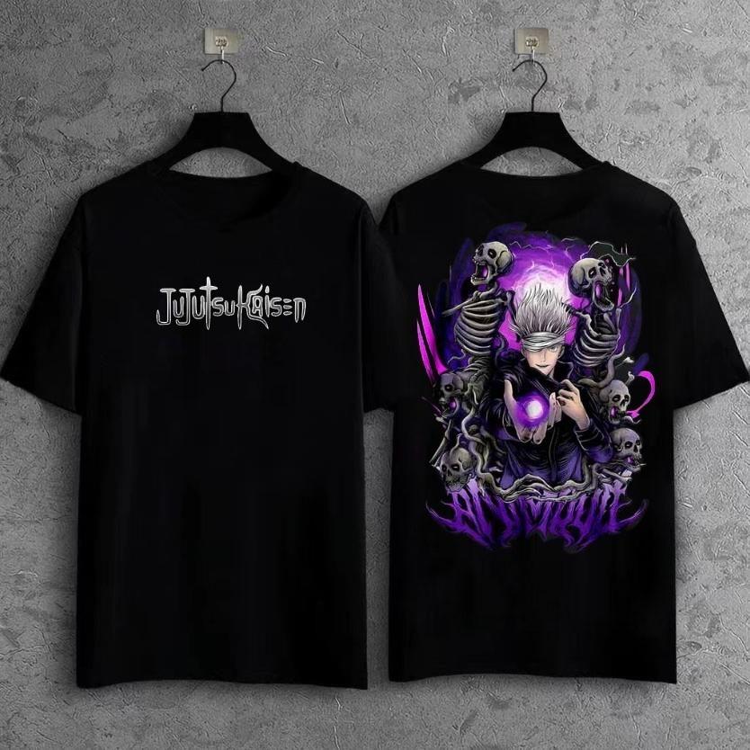 2026 Summer Jujutsu Kaisen Gojo Satoru Double Sided Print Unisex Oversized Short Sleeve Purple Anime Effect Japanese Tshirt